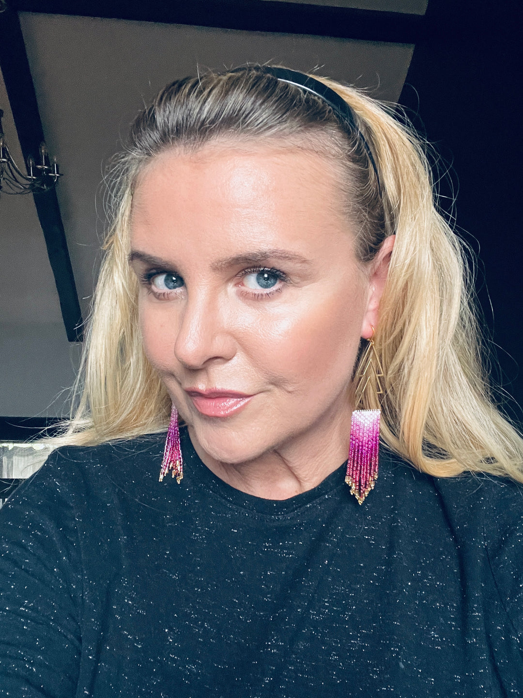 Candy Pink Beaded Fringe Earrings